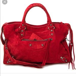 Balenciaga Town Red Suede Leather Shoulder Bag